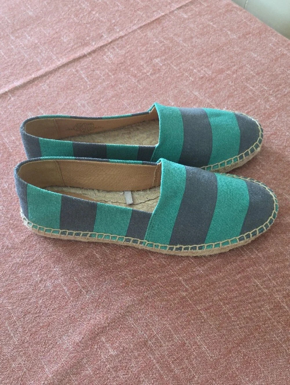 J. Crew Women's Green & Gray Striped Canvas Espadrilles NWOT